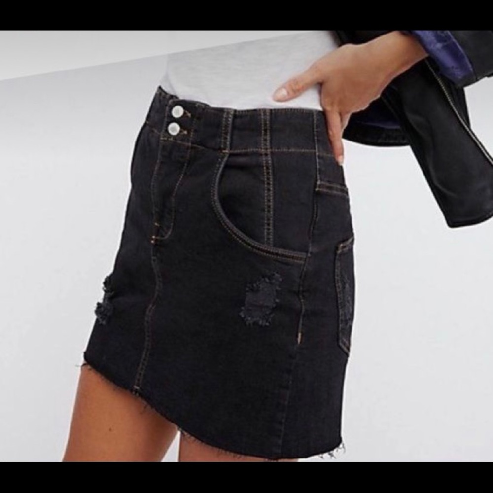 Free People Distressed Black Mini Skirt